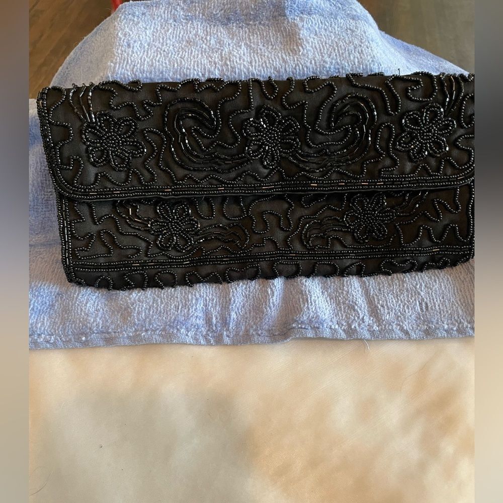 J Jolles Black Beaded Clutch Bag